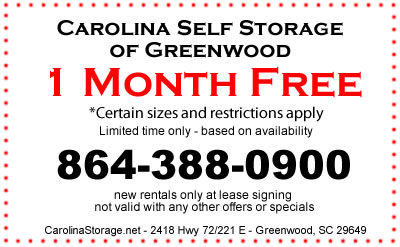 Carolina Self Storage of Greenwood Coupon